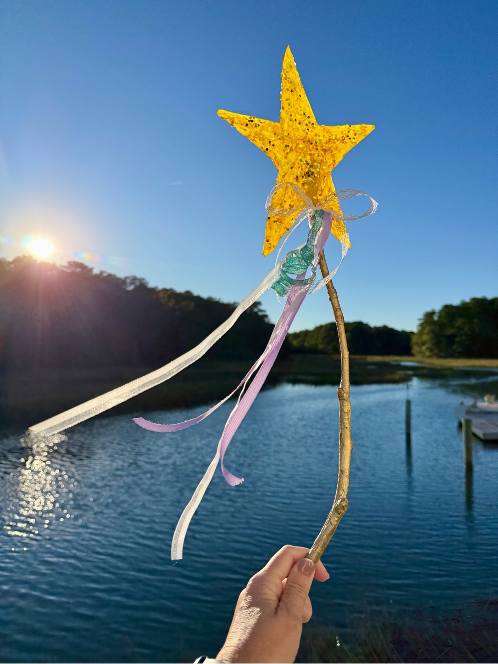 Handmade Yellow Star Wand with Ribbon Accents